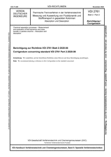 Thermische Trennverfahren in der Verfahrenstechnik - Messung und Auswertung von Fluiddynamik und Stofftransport in gepackten Kolonnen - Absorption und Desorption - Berichtigung zur Richtlinie VDI 2761 Blatt 2:2020-06
