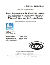 Safety Requirements for Machining Centers and Automatic, Numerically Controlled Milling, Drilling and Boring Machines