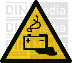 Sicherheitszeichen nach DIN EN ISO 7010-W026 Warnung vor Gefahren durch das Aufladen von Batterien