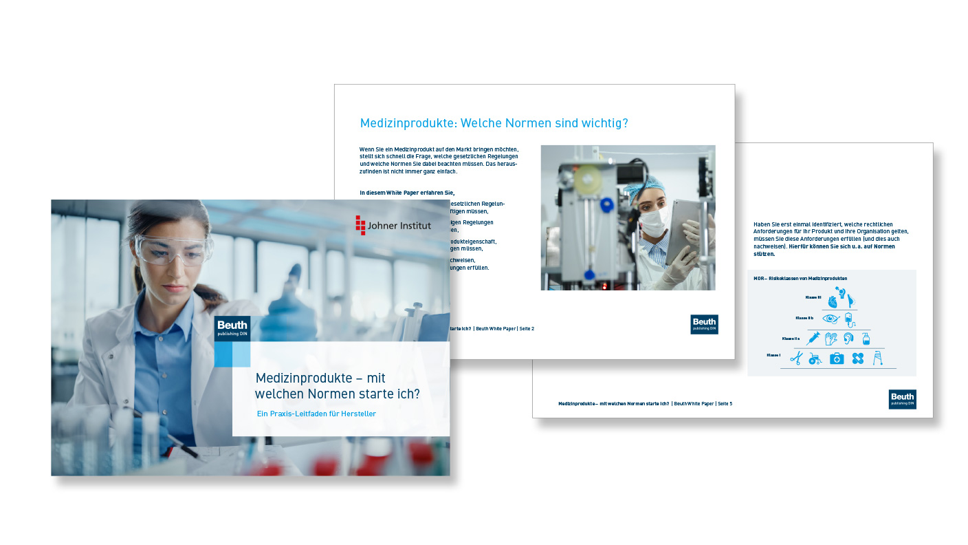 Präsentation über Normen für Medizinprodukte von Beuth Verlag und Johner Institut, mit Leitfaden für Hersteller.