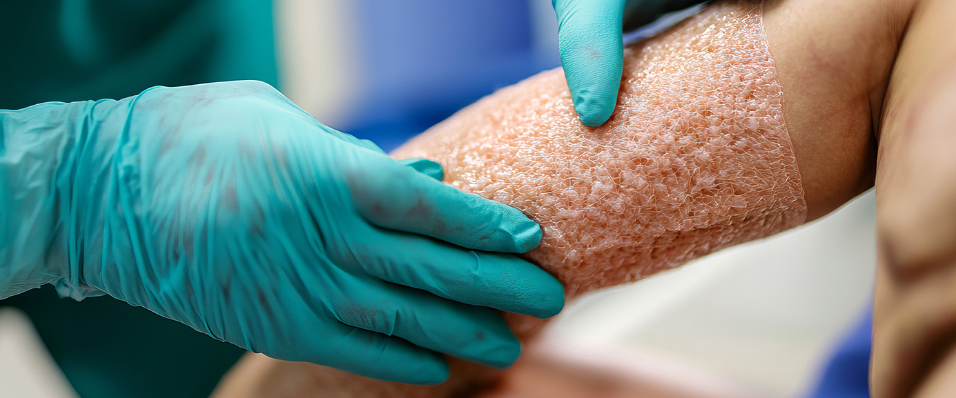 Anwendung von 3D-gedruckten Hauttransplantaten bei Verbrennungsverletzungen in der medizinischen Behandlung.