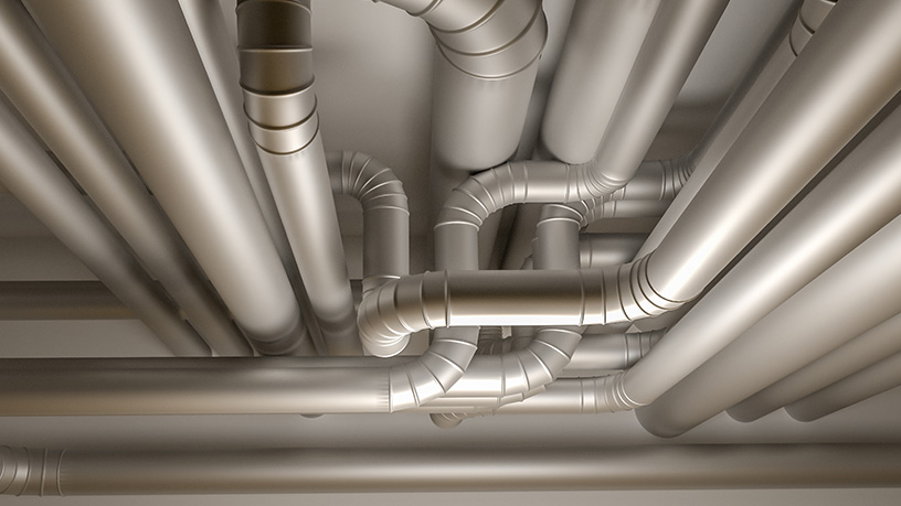 3D-Illustration von Rohren des HVAC-Systems
