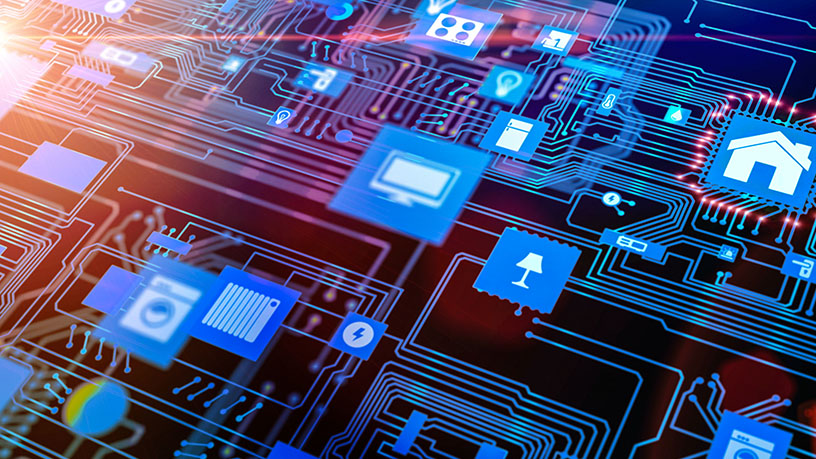 Intelligente Gebäudeautomatisierung auf dem Display mit Icons dargestellt