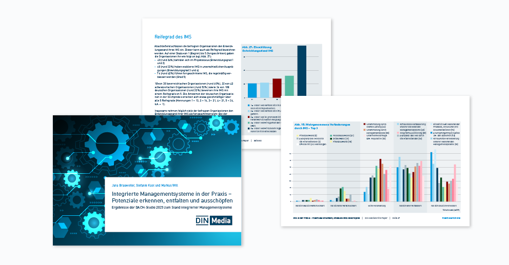 Vorschaubild mit 3 ausgewählten Seiten aus dem White Paper "Integrierte Managementsysteme in der Praxis"