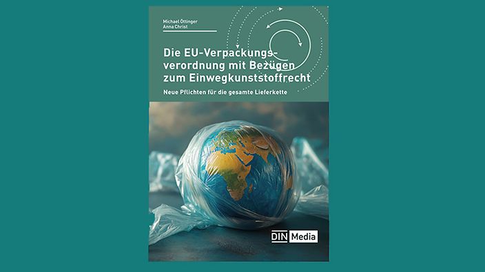 Cover der Publikation Die EU-Verpackungsverordnung. Eine Weltkugel ist Plastik eingewickelt.